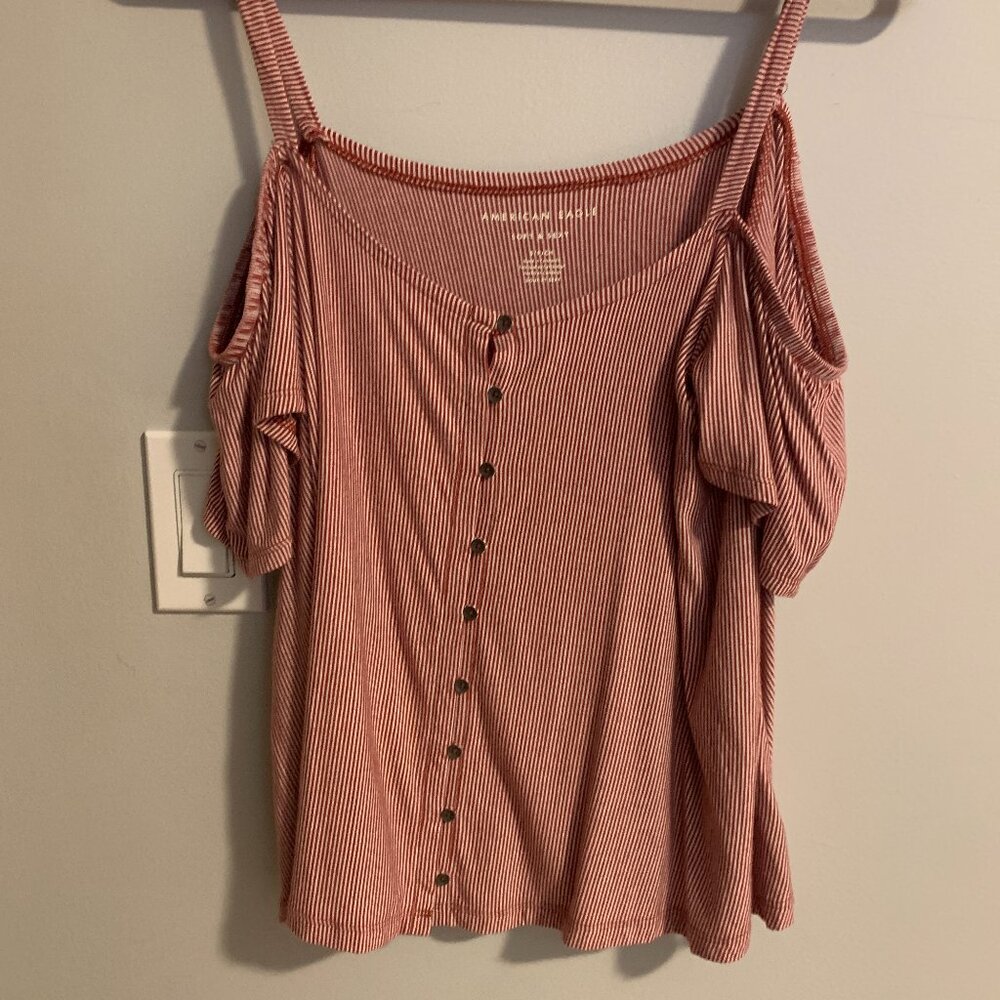 American Eagle Striped off the shoulder tank